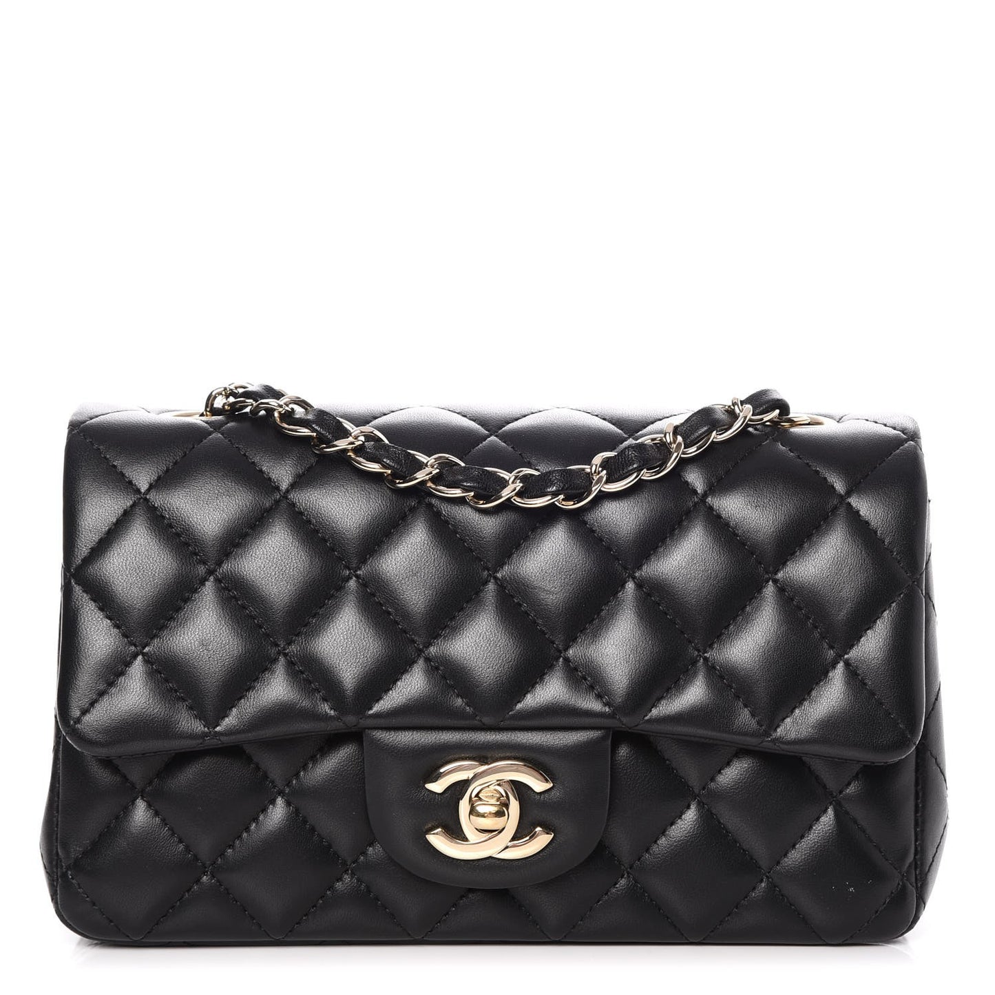 Lambskin Quilted Mini Rectangular Flap Black
