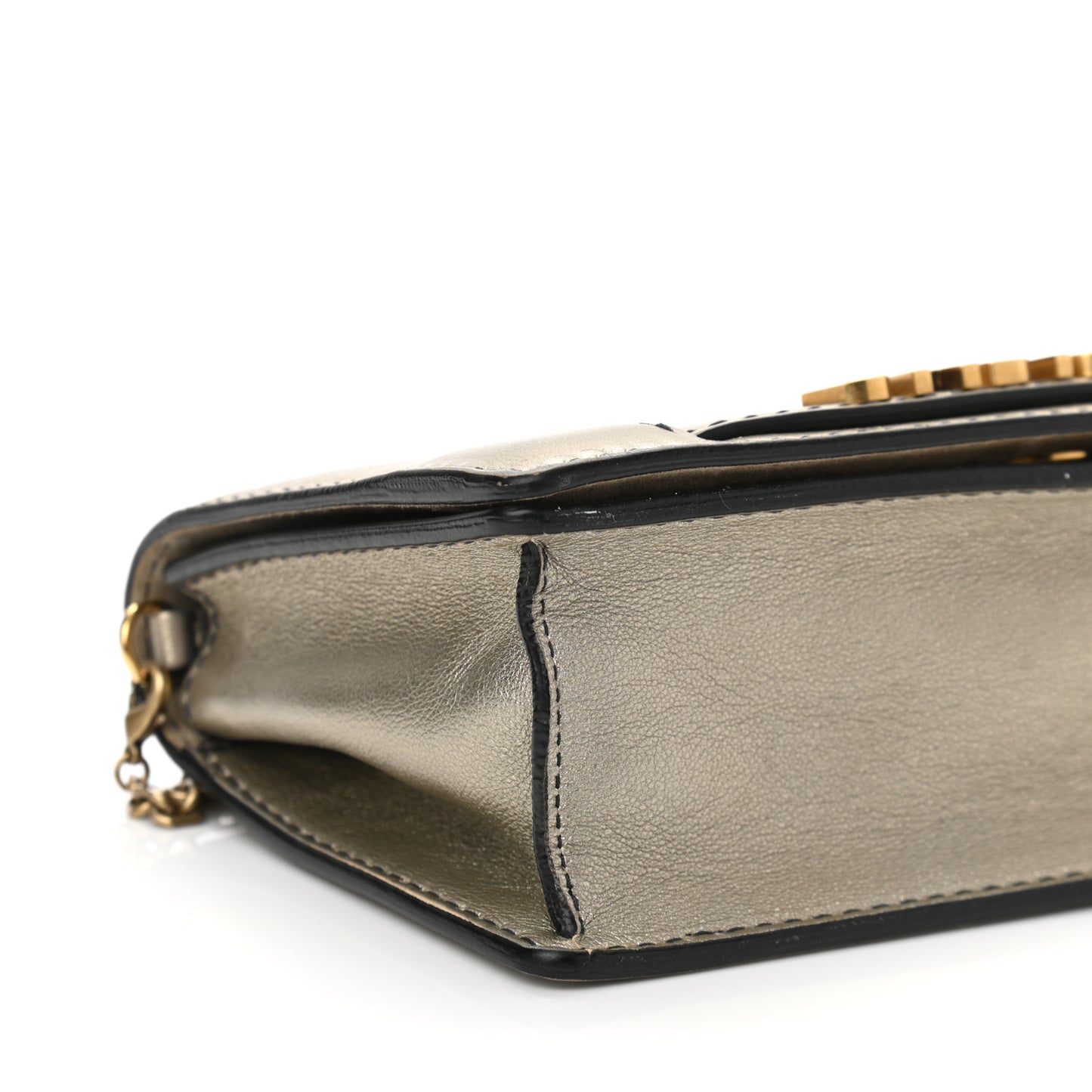 Metallic Calfskin Mini J'Adior Wallet On Chain Pouch Gold