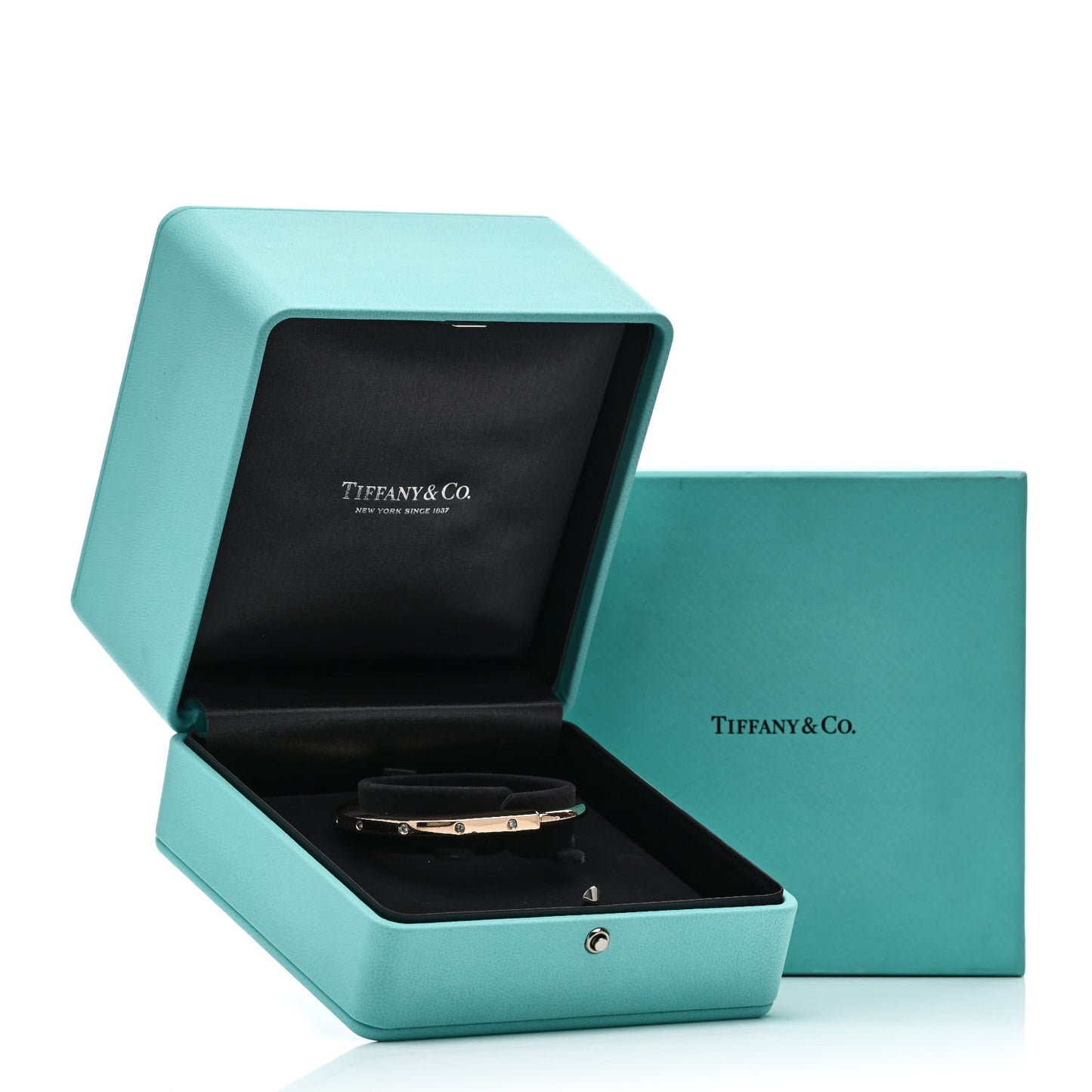 18K Rose Gold Diamond Tiffany Lock Bangle Bracelet