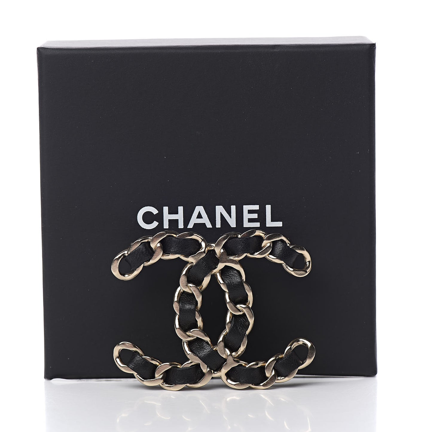 Lambskin Chain CC Brooch Black Gold