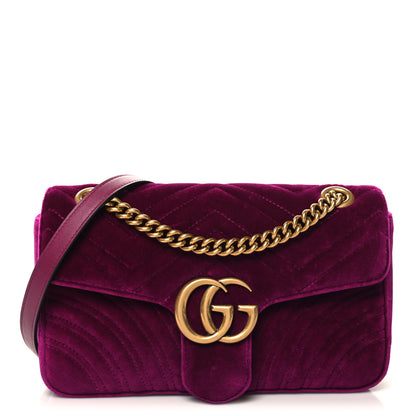 Gucci Velvet Matelasse Small GG Marmont Shoulder Bag Fuchsia Violet Cyclamen 1 of 11