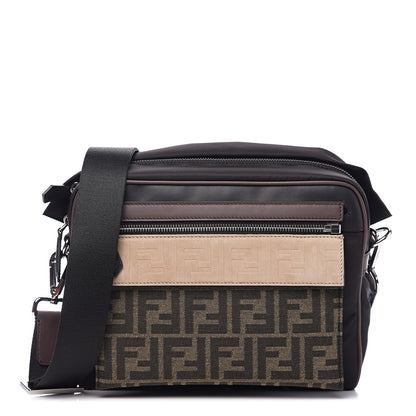 Fendi Nylon Fabric Jacquard Chamois FF 1974 East West Messenger Black Nuvola 1 of 9