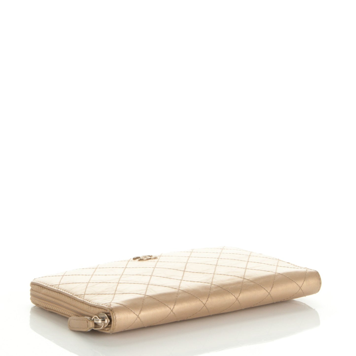 Calfskin Large Zip Around Wallet Gold