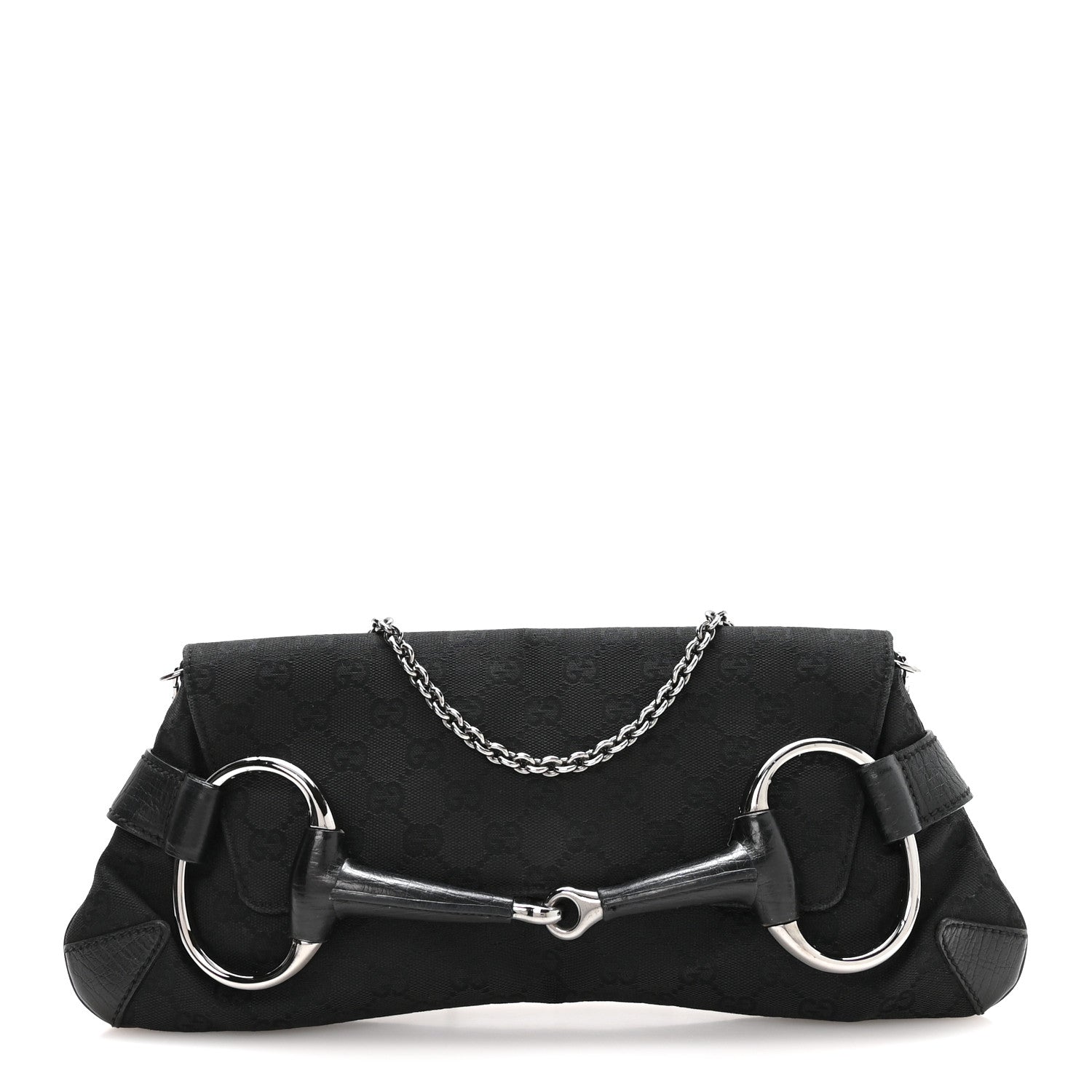 Gucci Monogram Horsebit Chain Clutch Black 1 of 9