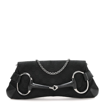 Gucci Monogram Horsebit Chain Clutch Black 1 of 9