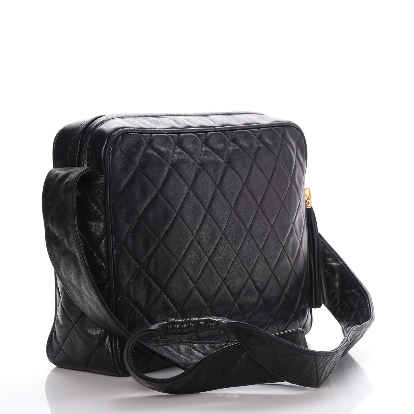 Lambskin Quilted Tassel Camera Case Black