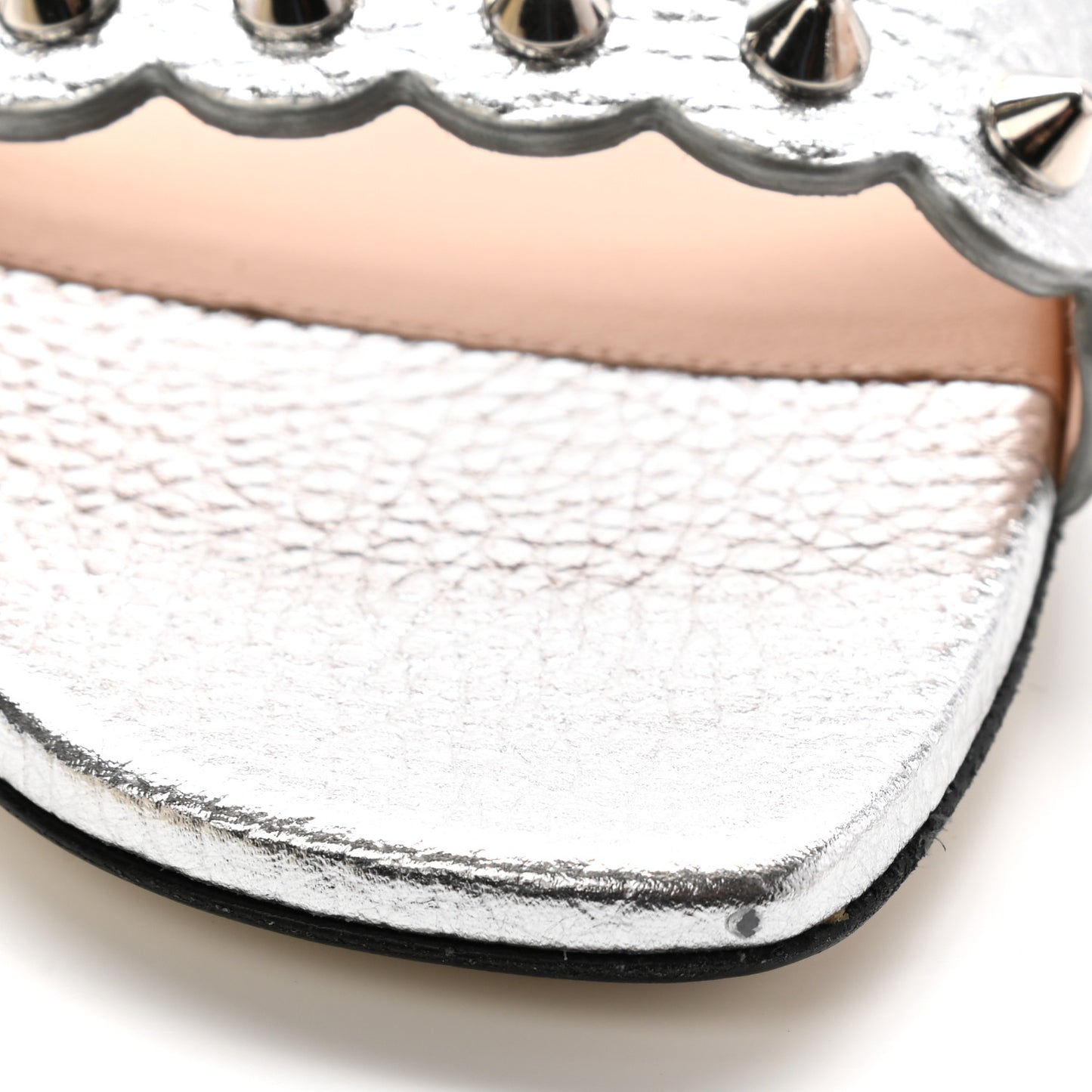 Metallic Vitello Lurex Studded Slide Sandals 37.5 Silver