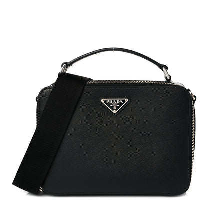 Prada Saffiano Travel Medium Brique Crossbody Bag Black 1 of 10