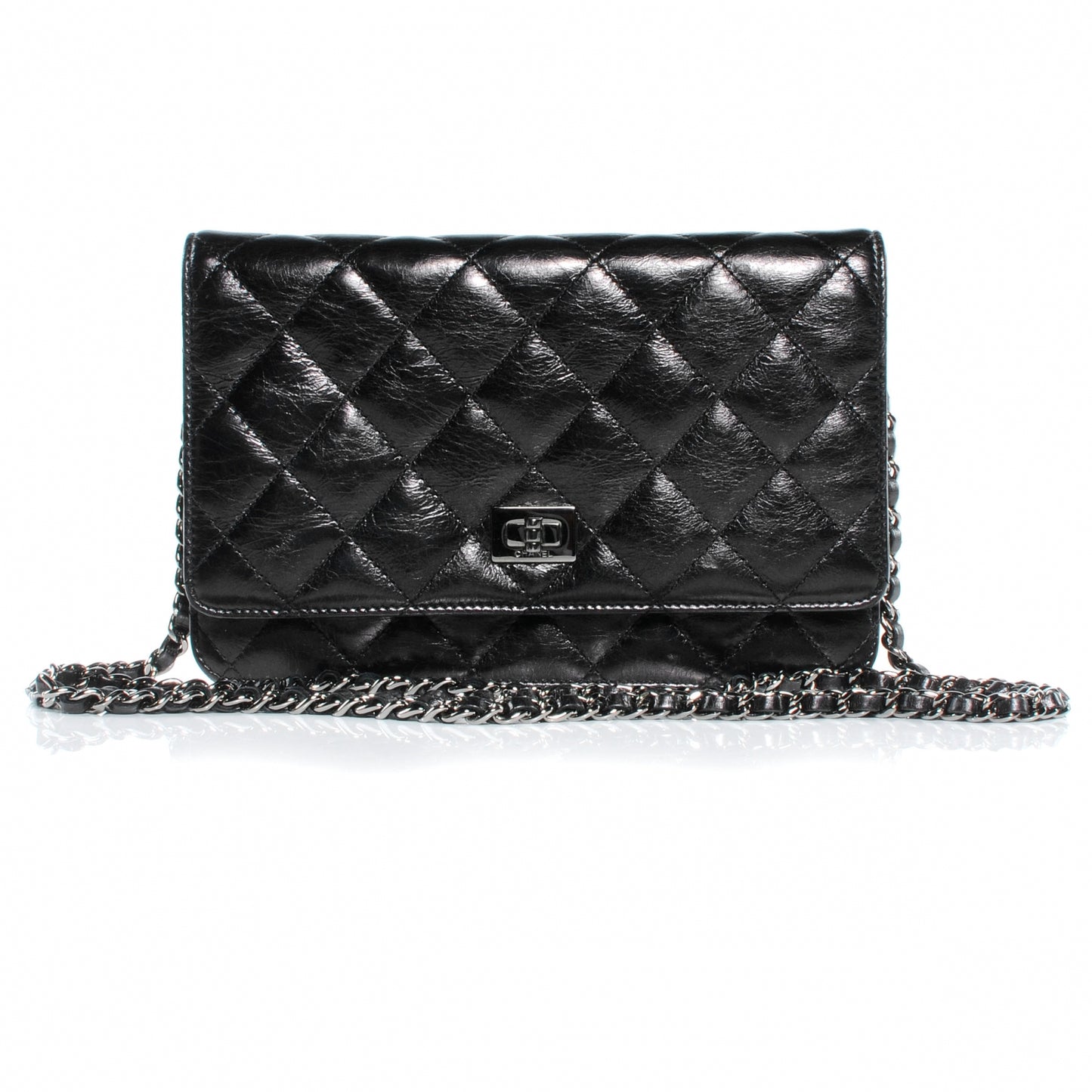 Glazed Calfskin Reissue Wallet On Chain WOC Black