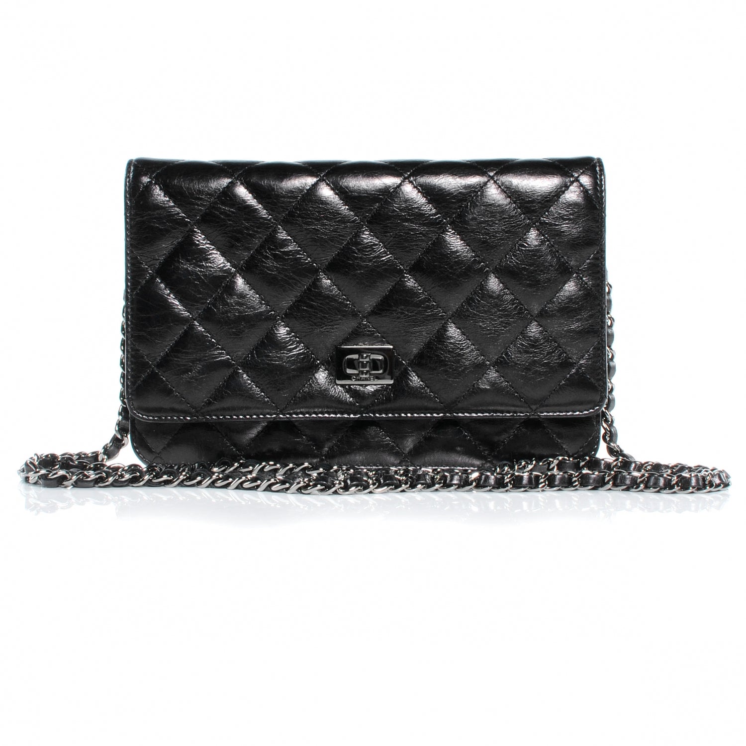 Chanel Glazed Calfskin Reissue Wallet On Chain WOC Black 1 of 9