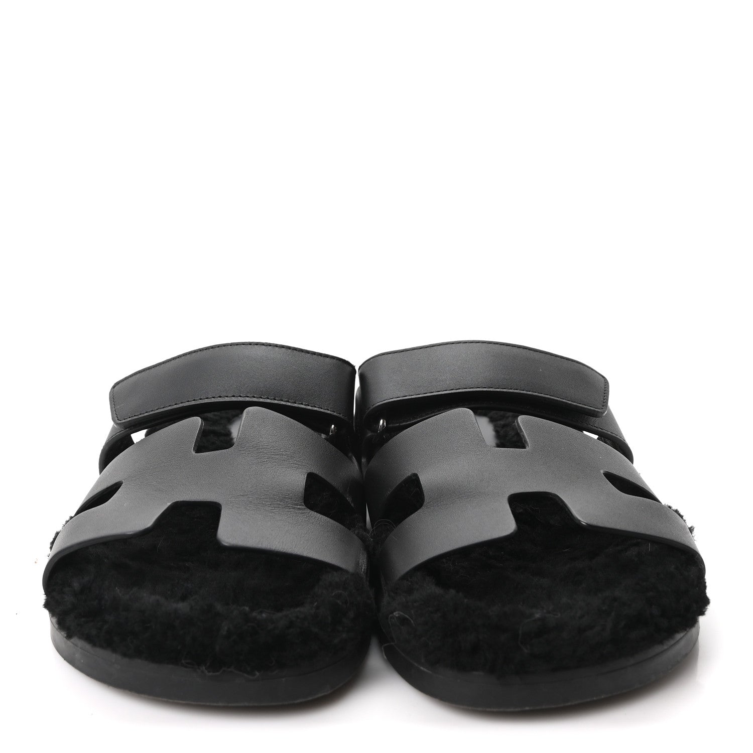 Hermes Calfskin Woolskin Womens Chypre Sandals 39 Black 3 of 10