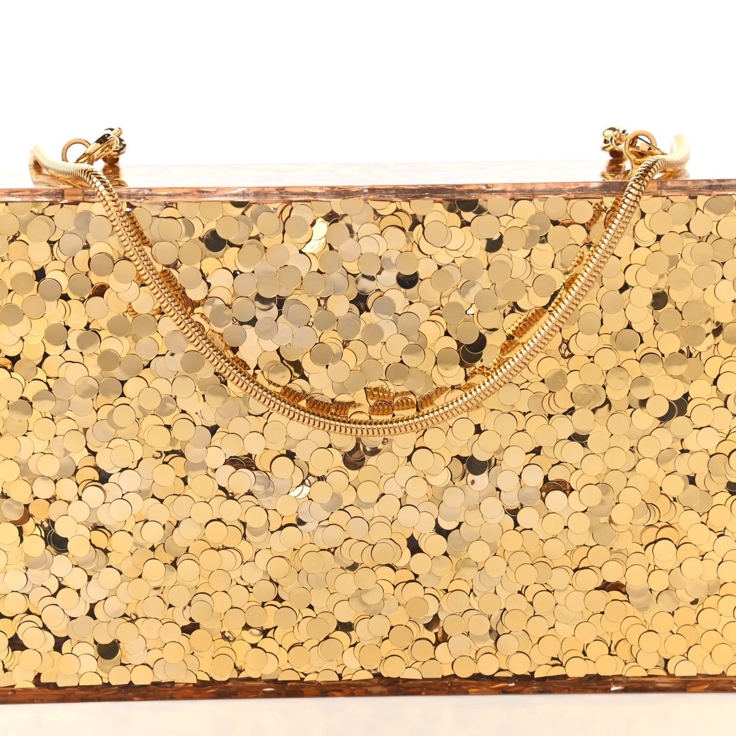 Sequin Plexiglass Lipstick Minaudiere Clutch Gold
