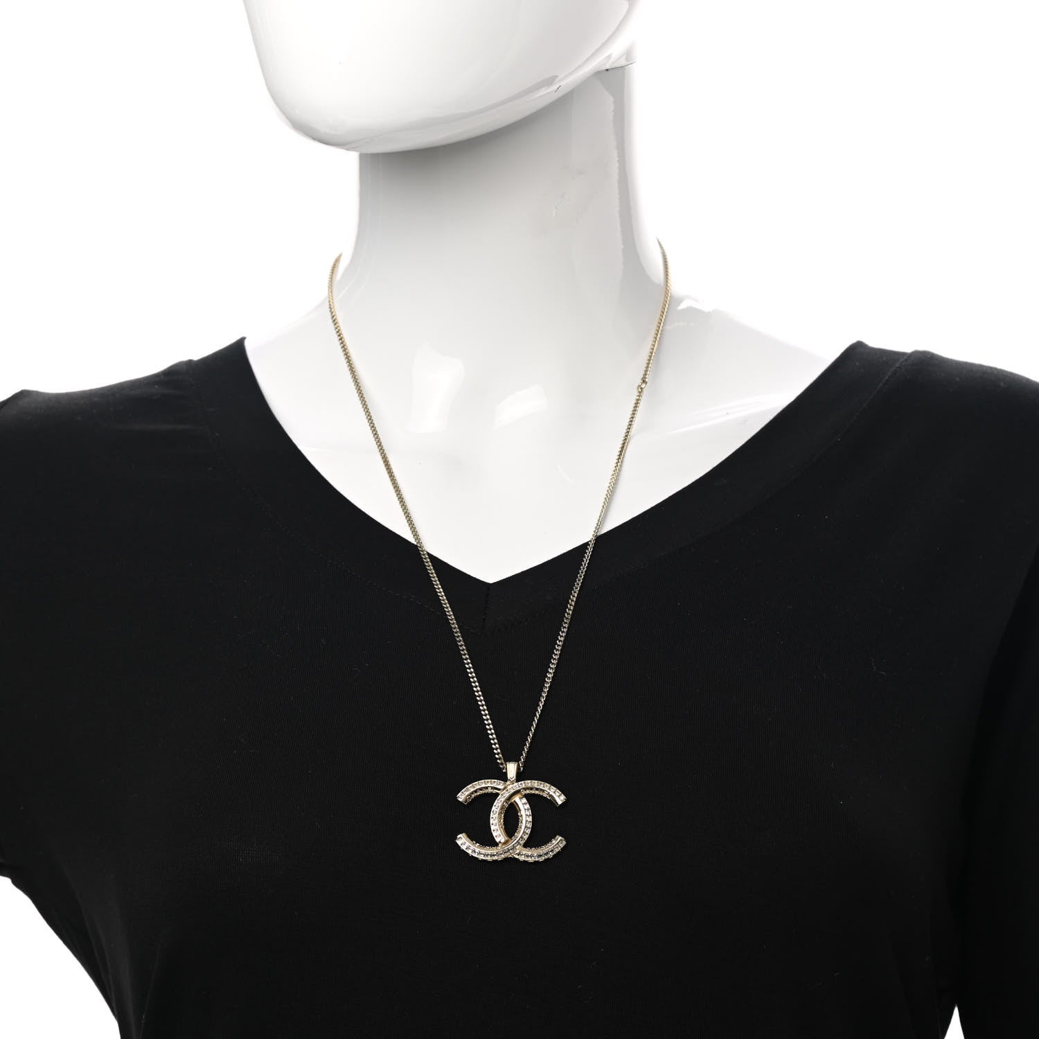 Chanel Baguette Crystal Logo CC Chain Necklace Gold 2 of 5