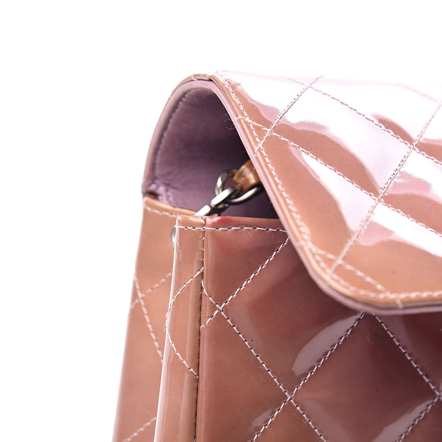 Patent Quilted Medium Single Flap Beige