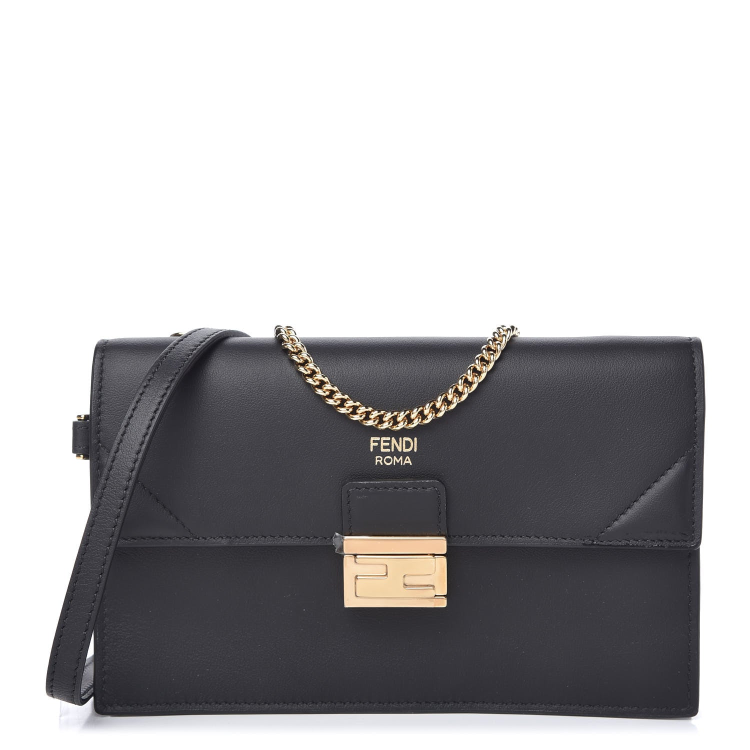 Fendi Vitello Grace Matte Kan U Wallet On Chain Black 1 of 11