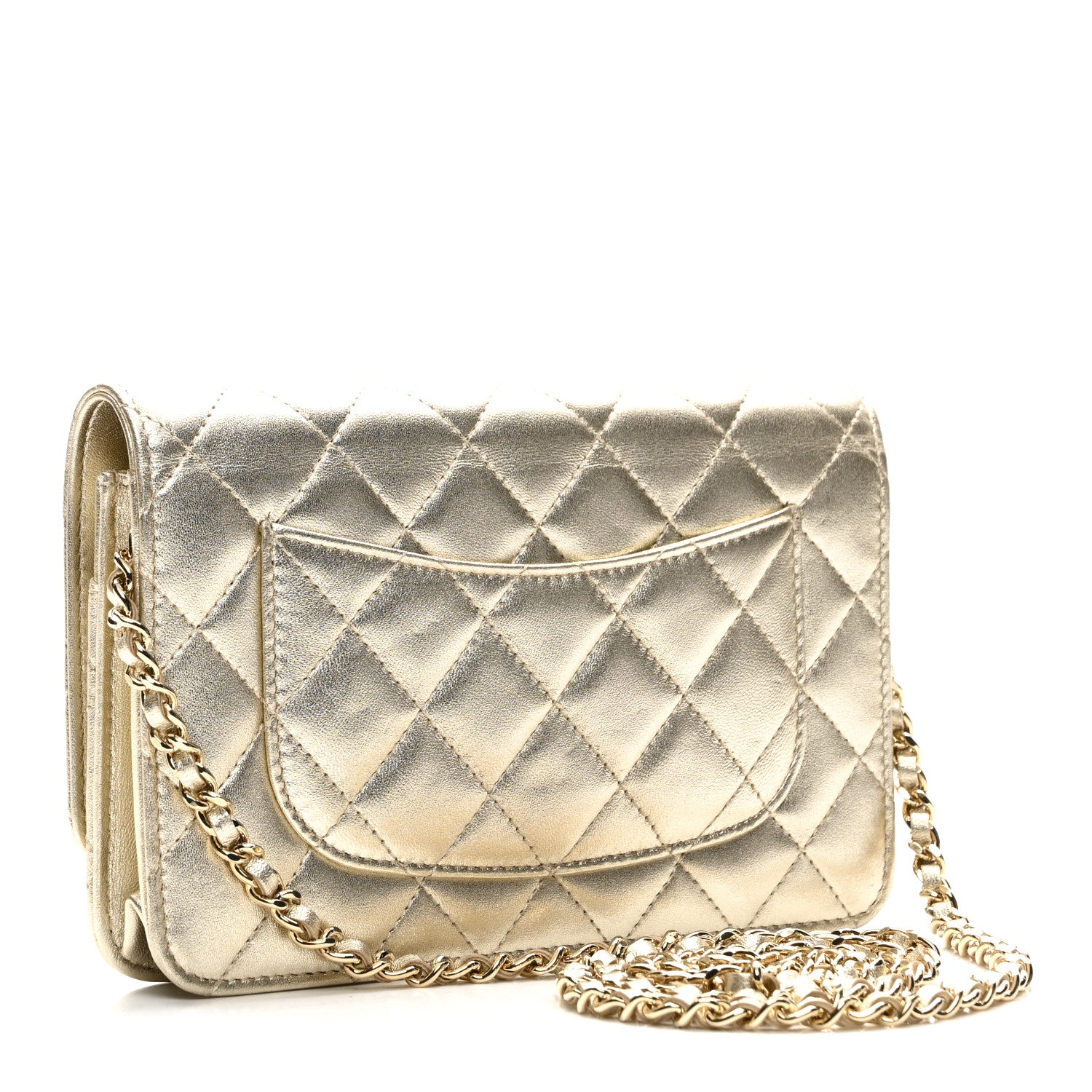 Chanel Metallic Lambskin Quilted Wallet On Chain WOC Gold 3 of 11