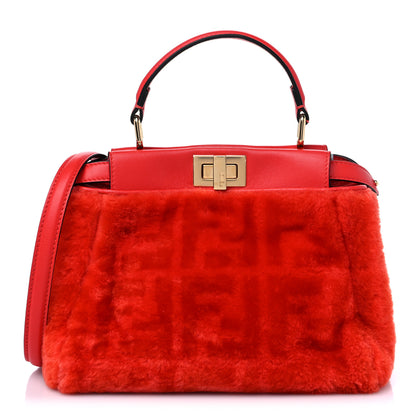 Fendi Shearling Nappa Macro FF 1974 Mini Peekaboo Iconic Satchel Tulipano Georgia Poppy 1 of 9