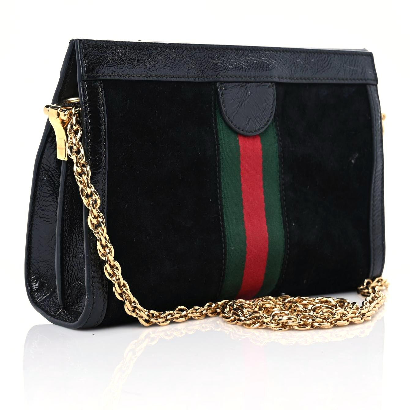 Suede Patent GG Web Small Ophidia Chain Shoulder Bag Black