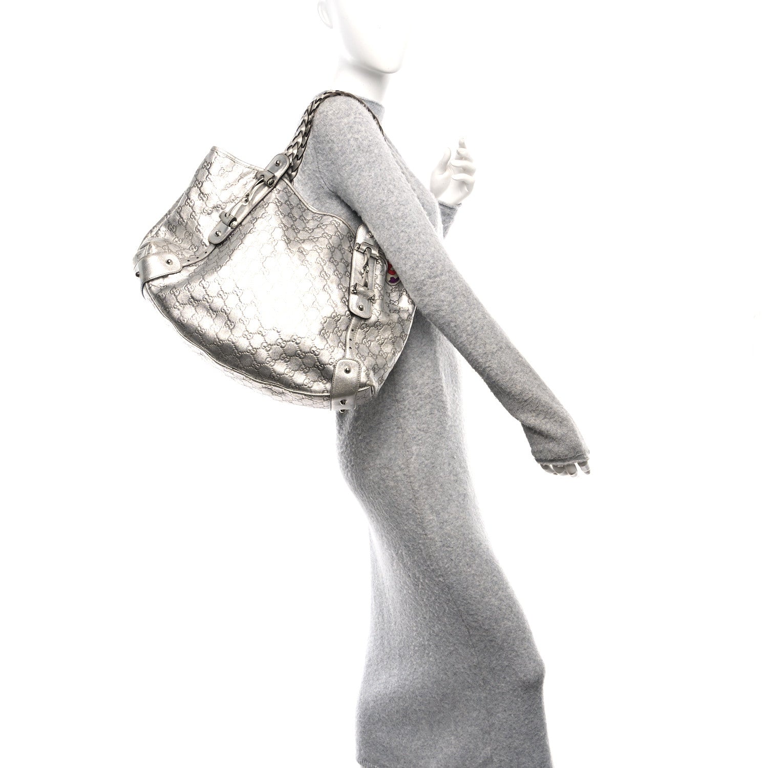 Gucci Metallic Guccissima Medium Pelham Shoulder Bag Silver 2 of 10