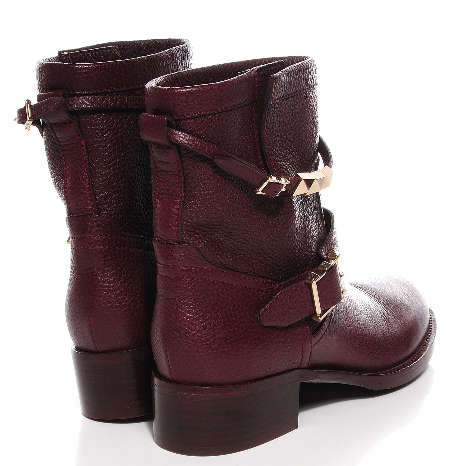 Valentino Garavani Pebbled Calfskin Rockstud Biker Boots 38 Rubin 4 of 8
