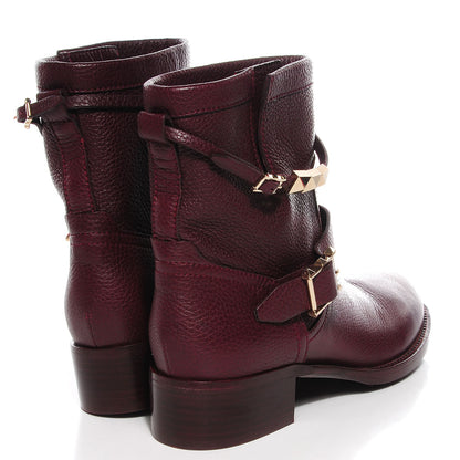 Valentino Garavani Pebbled Calfskin Rockstud Biker Boots 38 Rubin 4 of 8