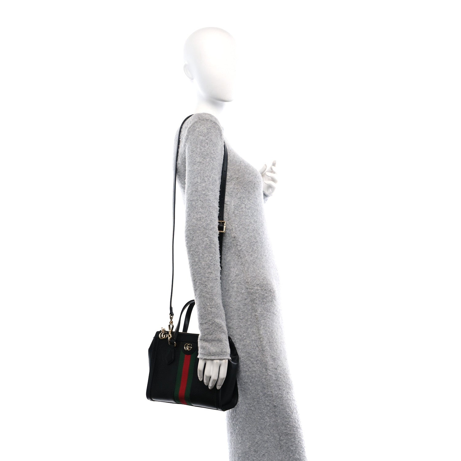 Gucci Textured Calfskin Web Small Ophidia Tote Bag Black 2 of 9