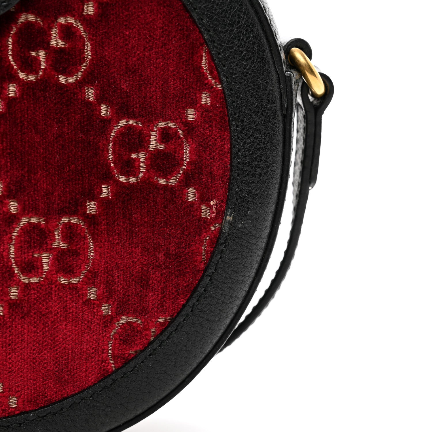 Gucci Velvet GG Monogram Textured Calfskin Round Shoulder Bag Red Cipria Black 9 of 11