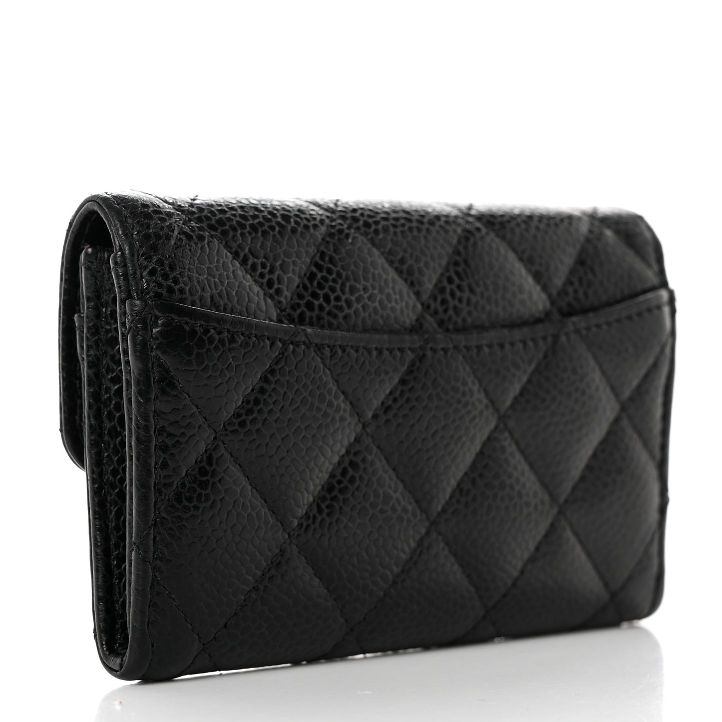 Caviar Quilted Flap Card Holder Wallet Black