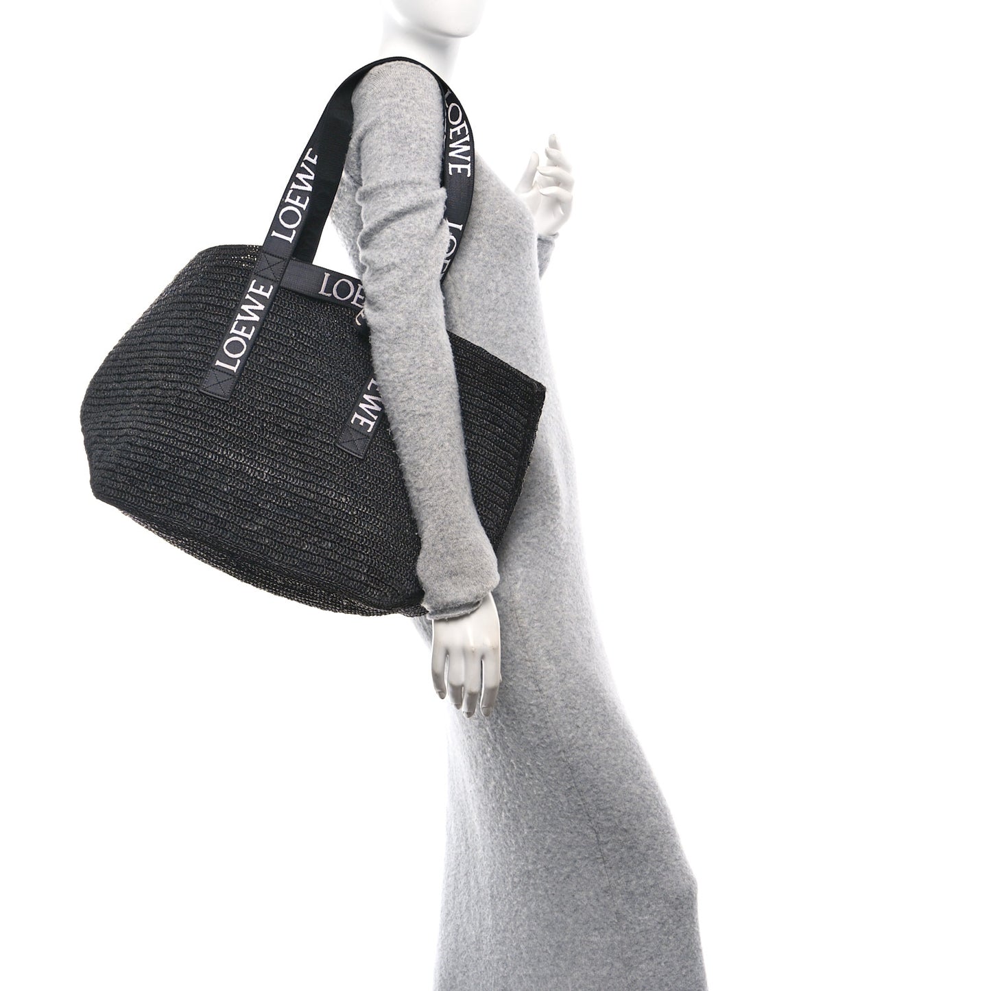 Raffia Paulas Ibiza Fold Shopper Tote Black