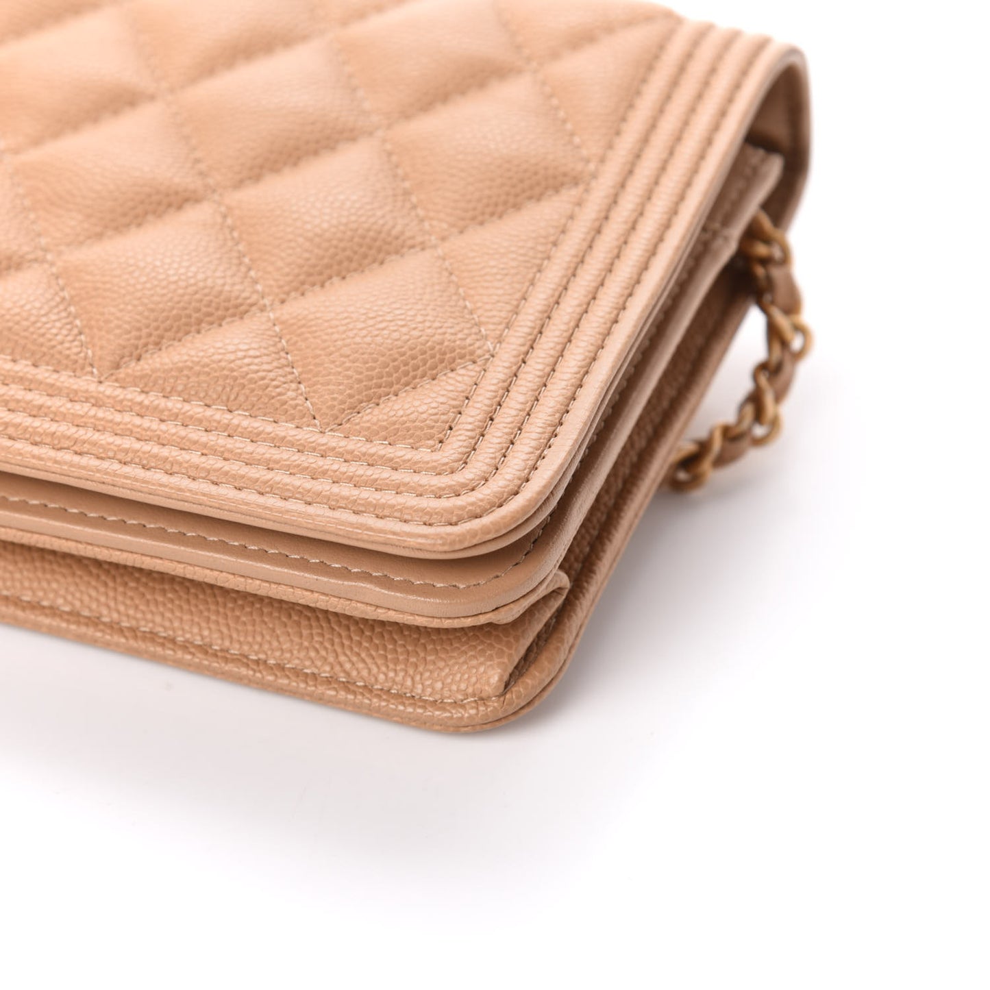 Caviar Quilted Boy Wallet On Chain WOC Dark Beige