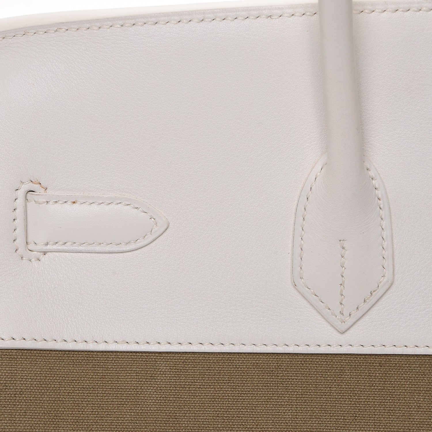 Hermes Swift Toile Birkin 35 Blanc Vert Miliatire 18 of 27