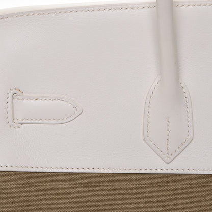 Hermes Swift Toile Birkin 35 Blanc Vert Miliatire 18 of 27
