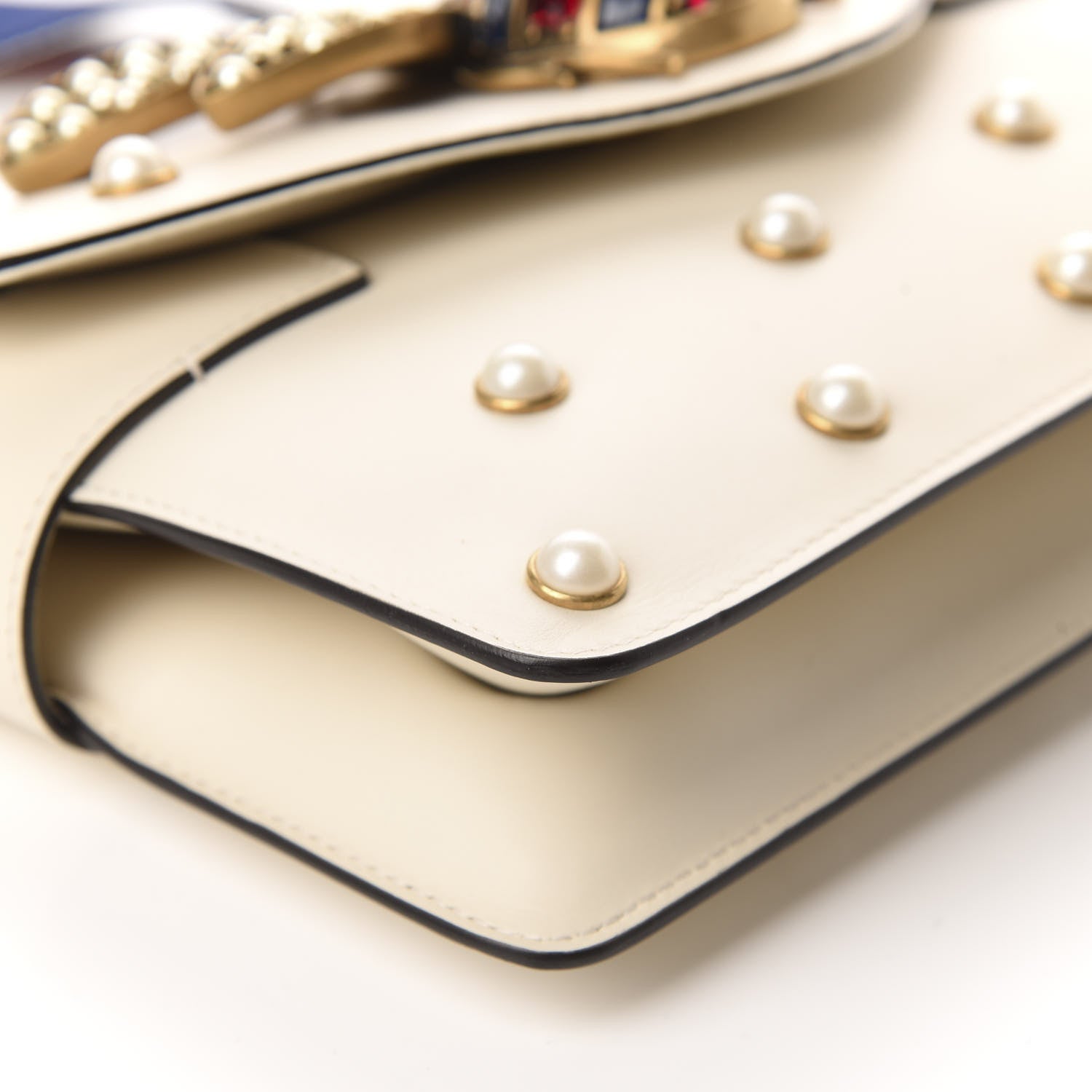 Gucci Nappa Pearl Studded Mini Queen Margaret Broadway Shoulder Bag Mystic White 6 of 10