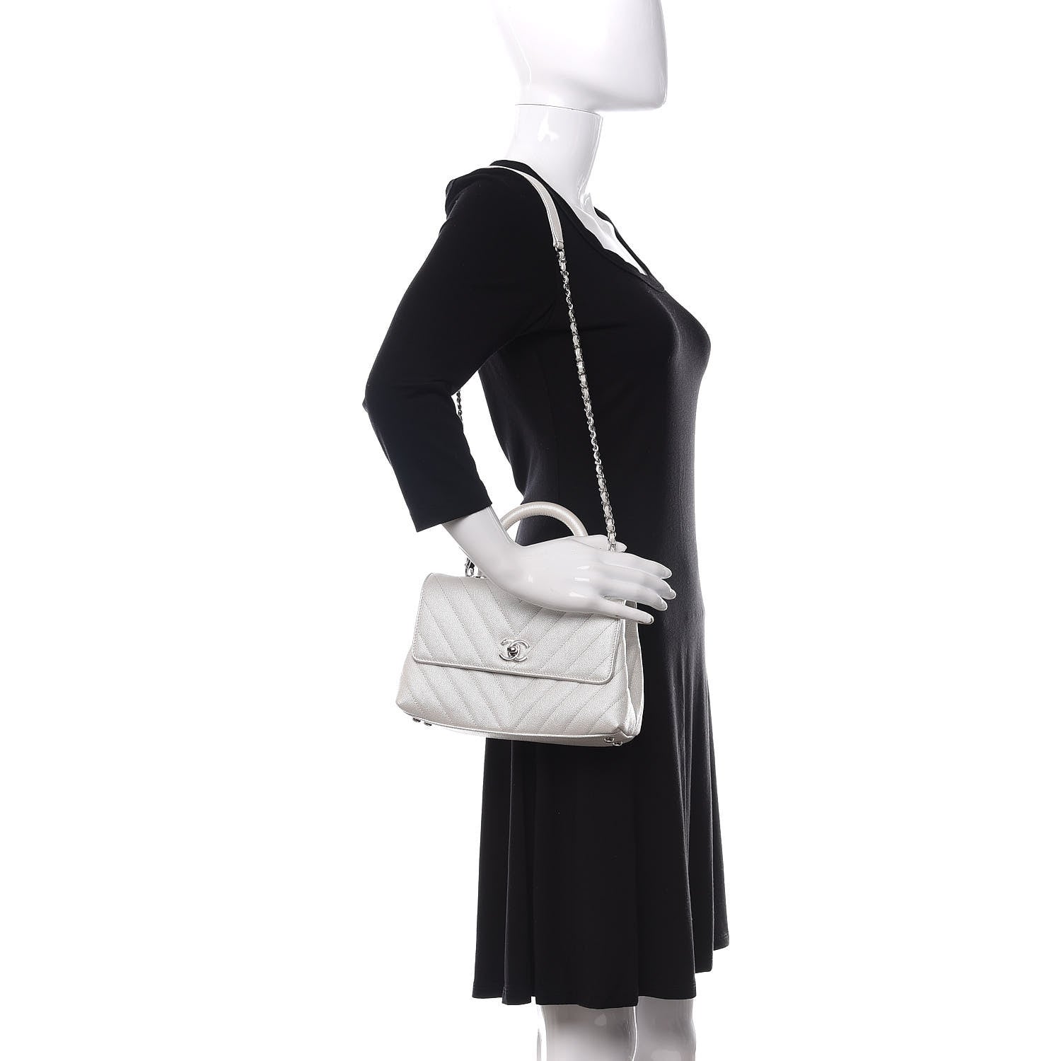 Chanel Iridescent Caviar Chevron Quilted Mini Coco Handle Flap White 2 of 13