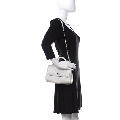 Chanel Iridescent Caviar Chevron Quilted Mini Coco Handle Flap White 2 of 13