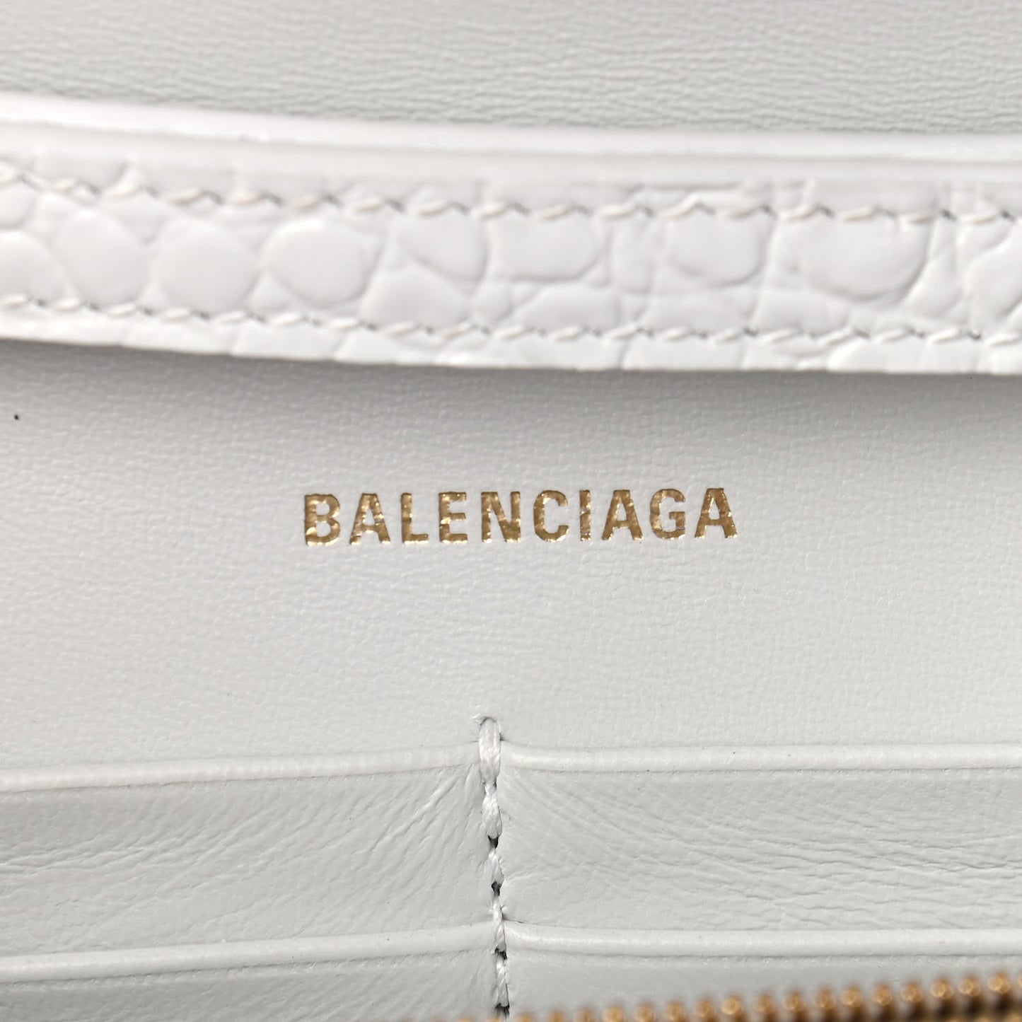 Shiny Calfskin Crocodile Embossed Hourglass Chain Bag White