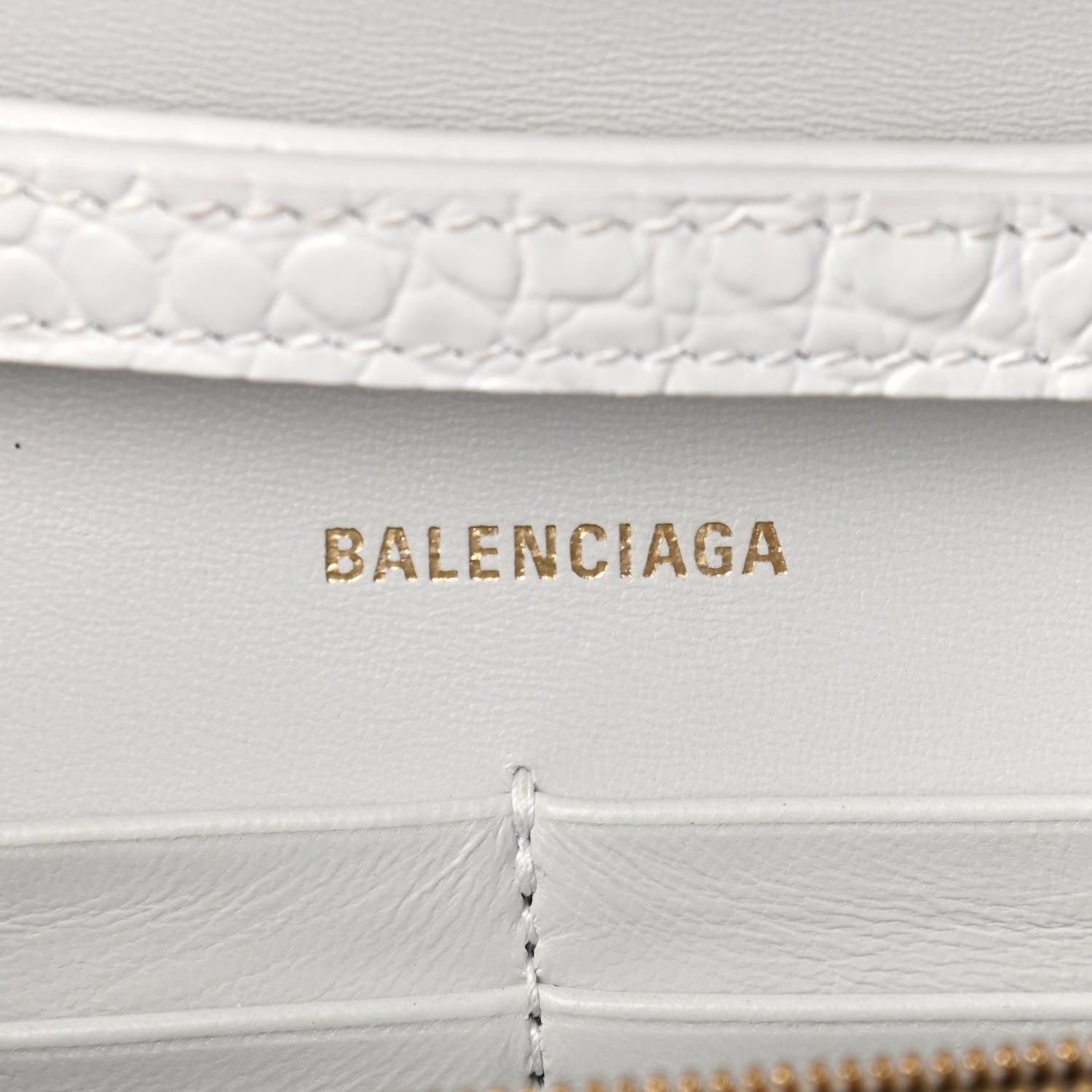 Balenciaga Shiny Calfskin Crocodile Embossed Hourglass Chain Bag White 6 of 10