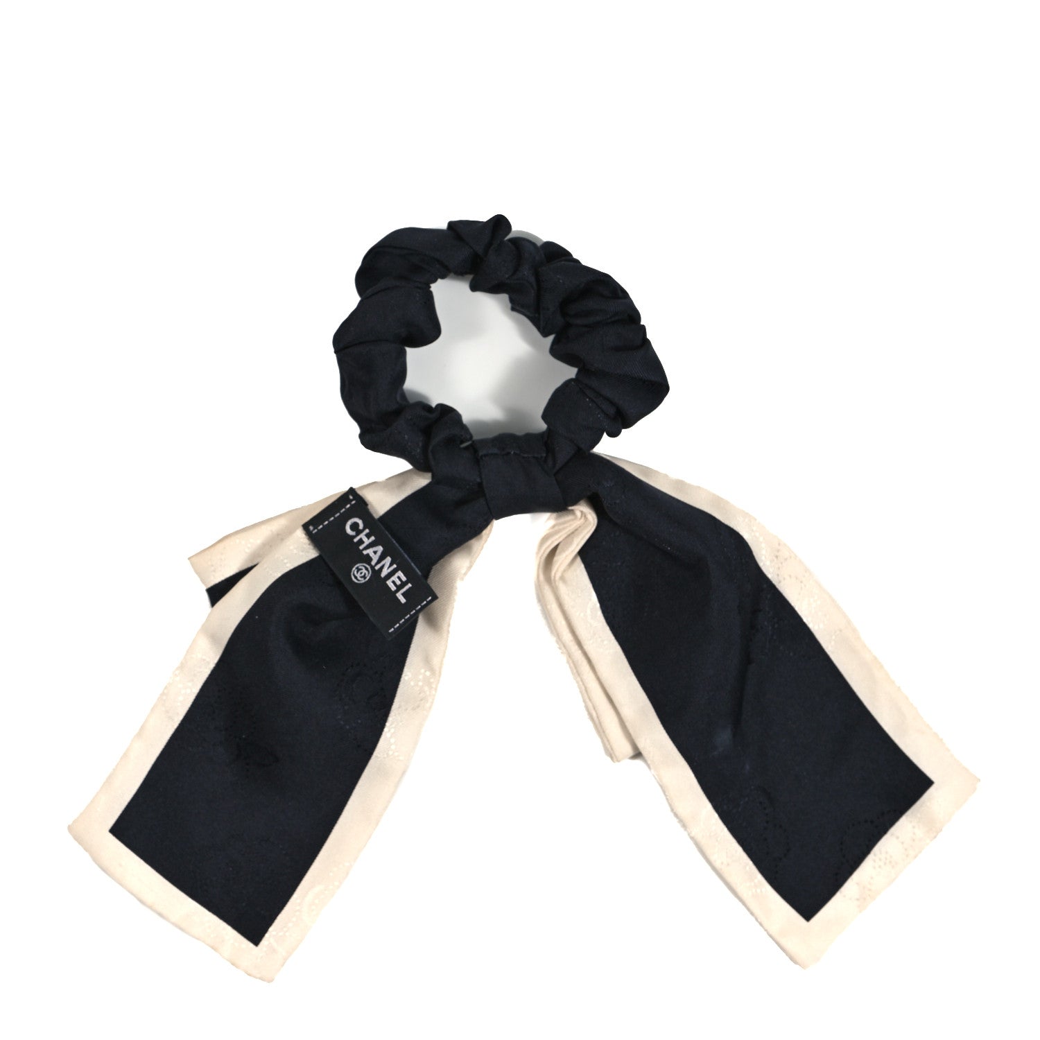 Chanel Silk Hair Tie Black Ivory 2 of 3