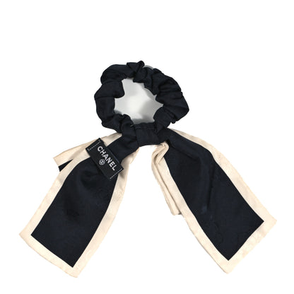 Chanel Silk Hair Tie Black Ivory 2 of 3