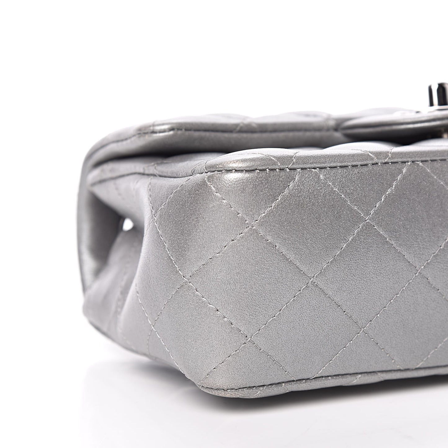 Metallic Lambskin Quilted Mini Rectangular Flap Silver