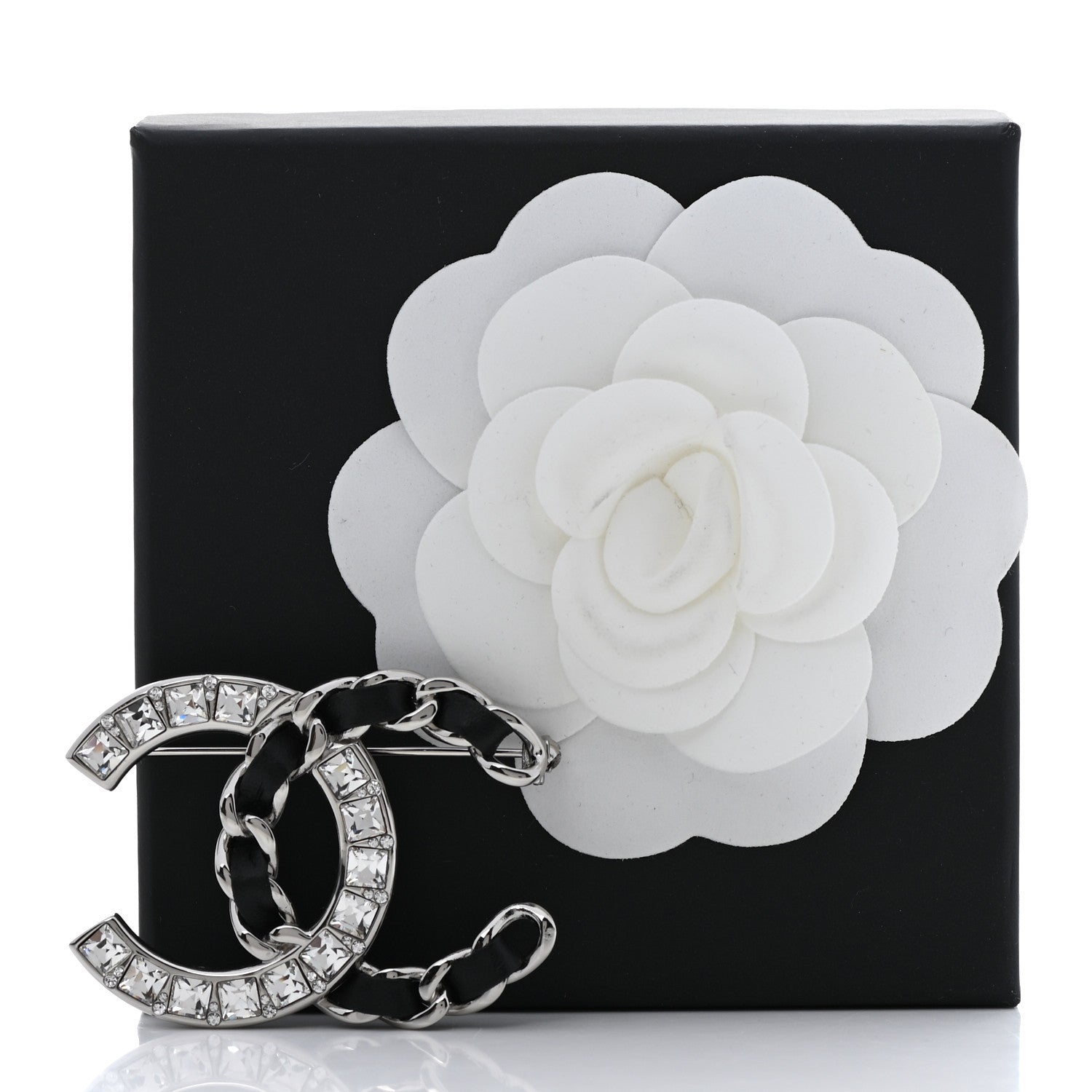 Chanel Lambskin Baguette Crystal CC Brooch Black Silver 5 of 5