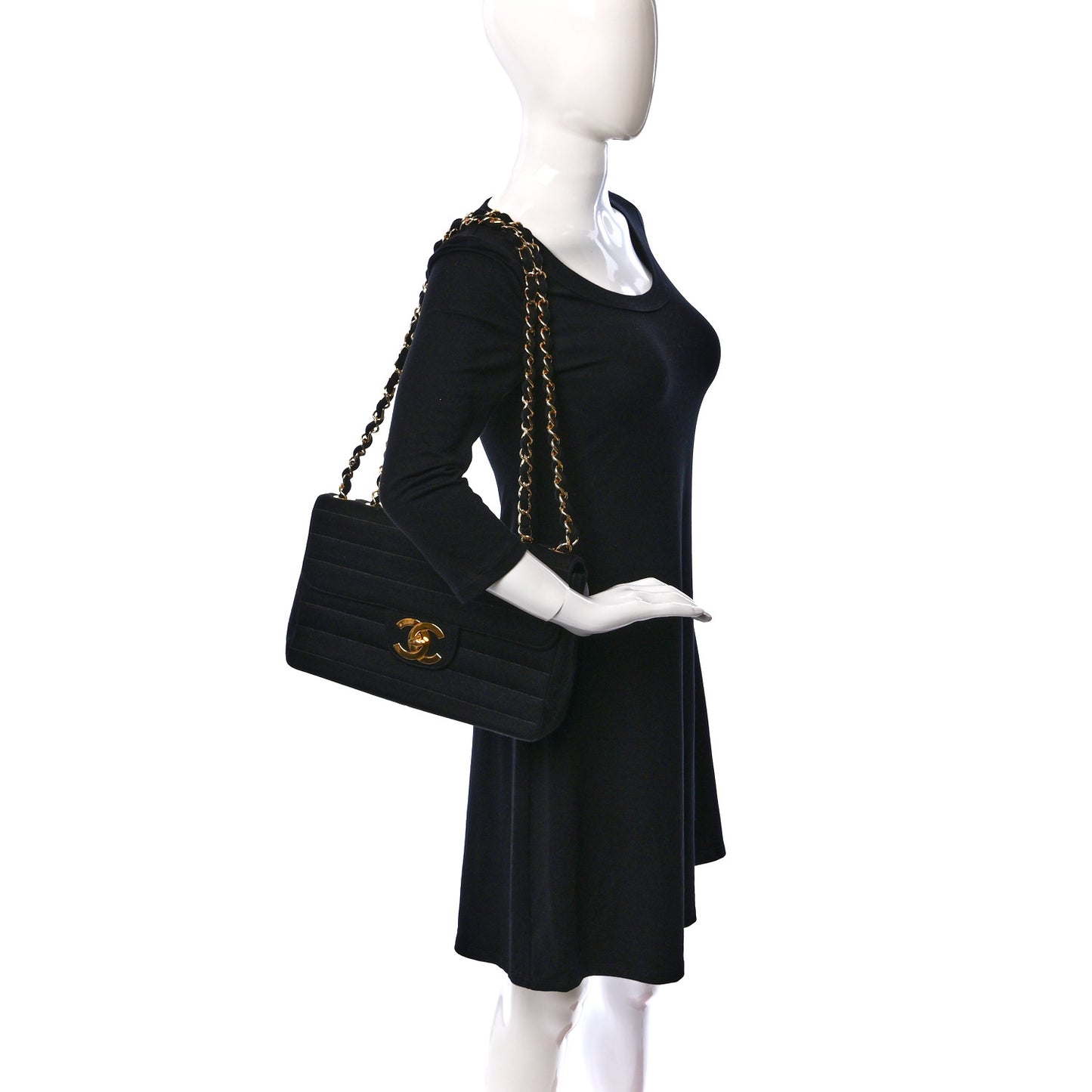 Jersey Horizontal Quilted Jumbo Single Flap Black