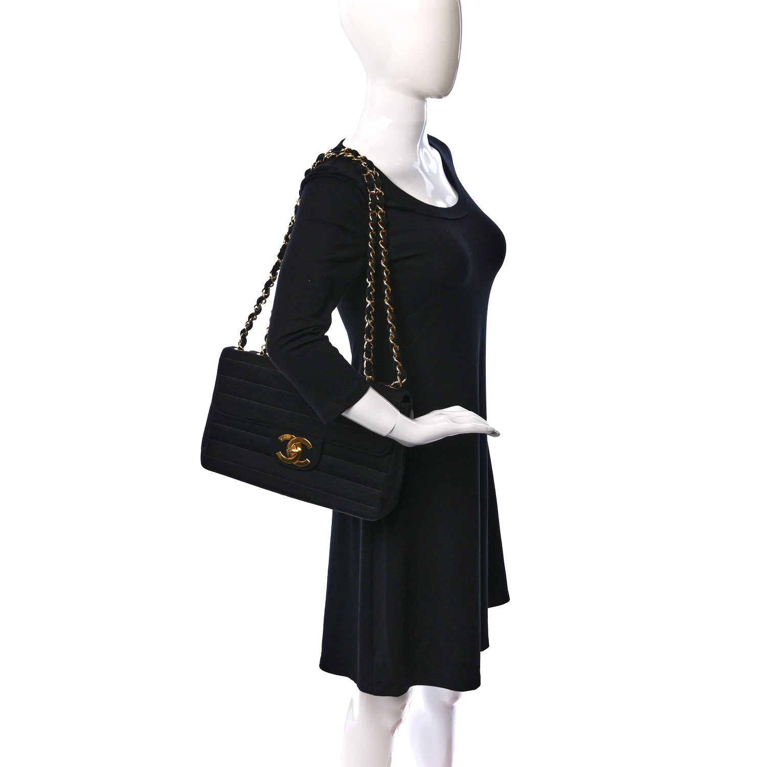 Chanel Jersey Horizontal Quilted Jumbo Single Flap Black 2 of 9