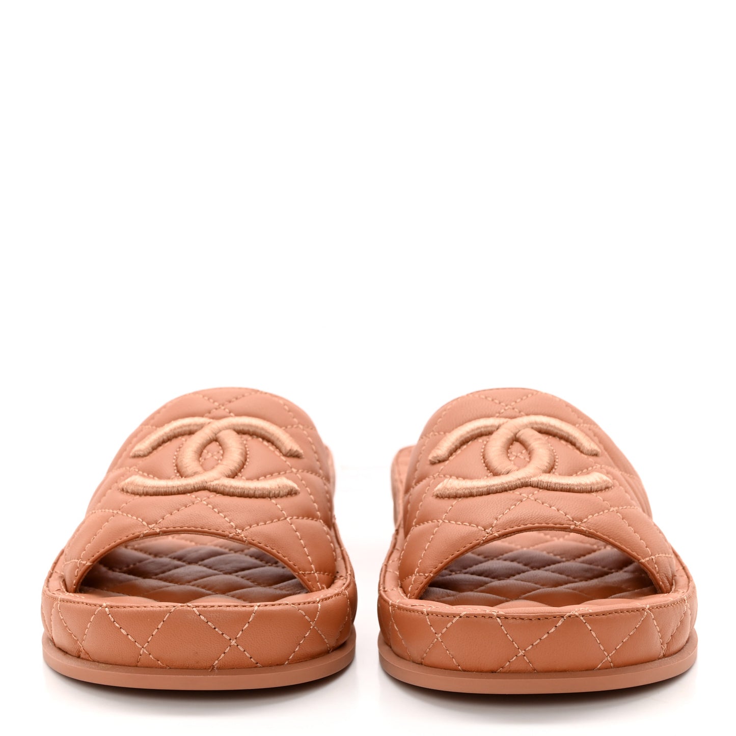 Lambskin Quilted CC Mules Sandals 38 Brown
