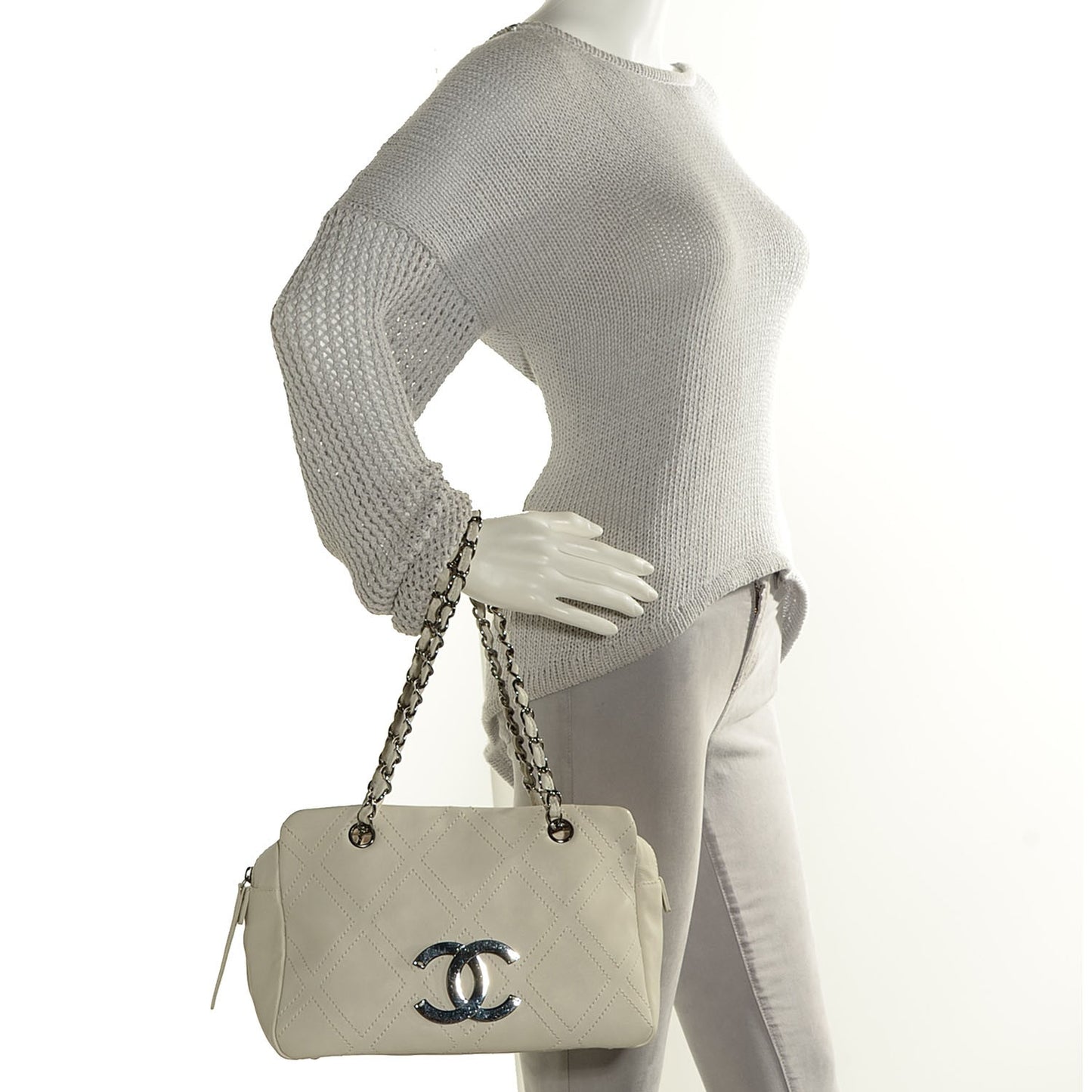 Calfskin Small Diamond Stitch Tote White