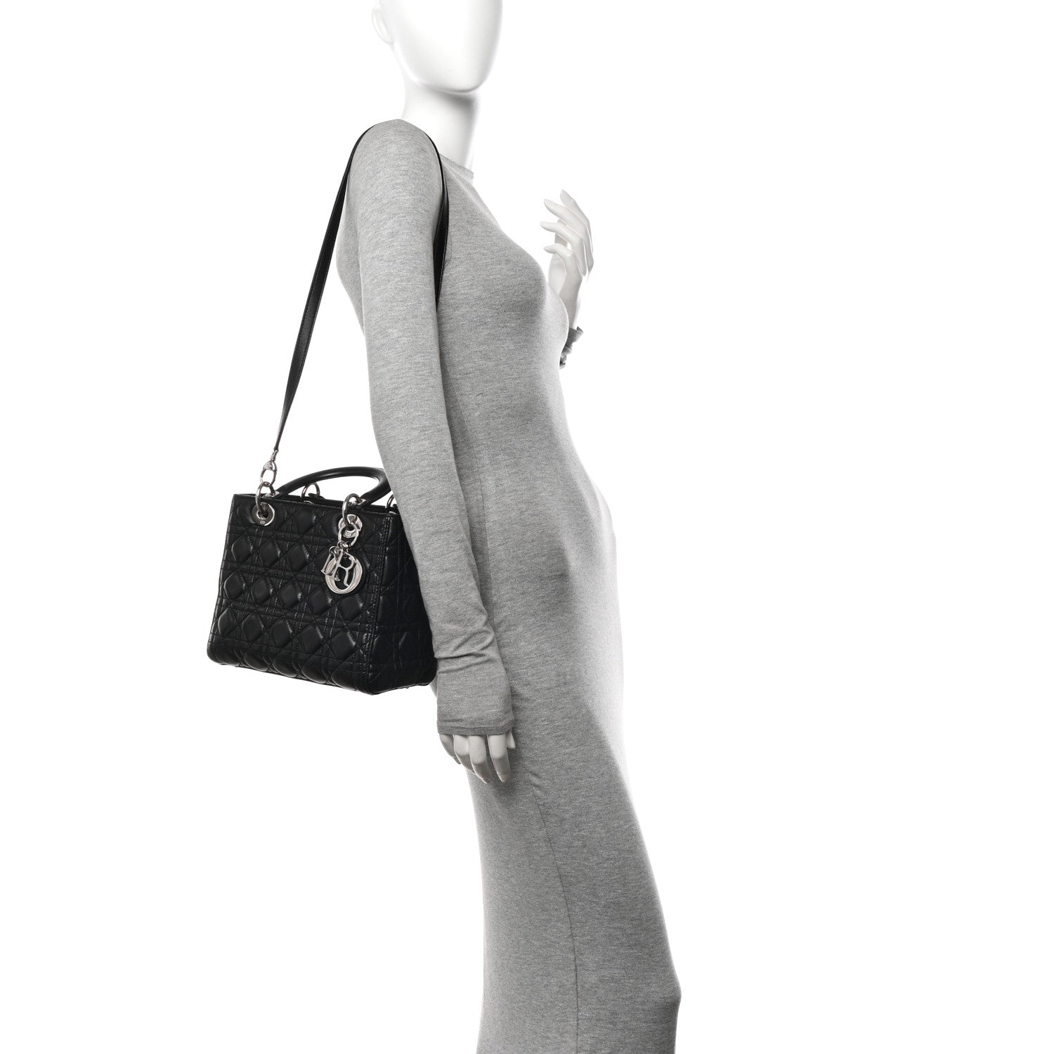 Christian Dior Lambskin Cannage Medium Lady Dior Black 2 of 10
