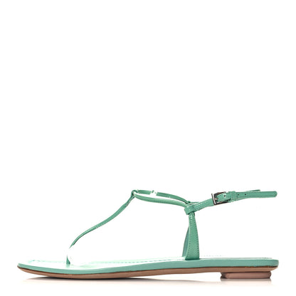 Prada Vernice T-Strap Flat Sandals 40 Giada 1 of 9