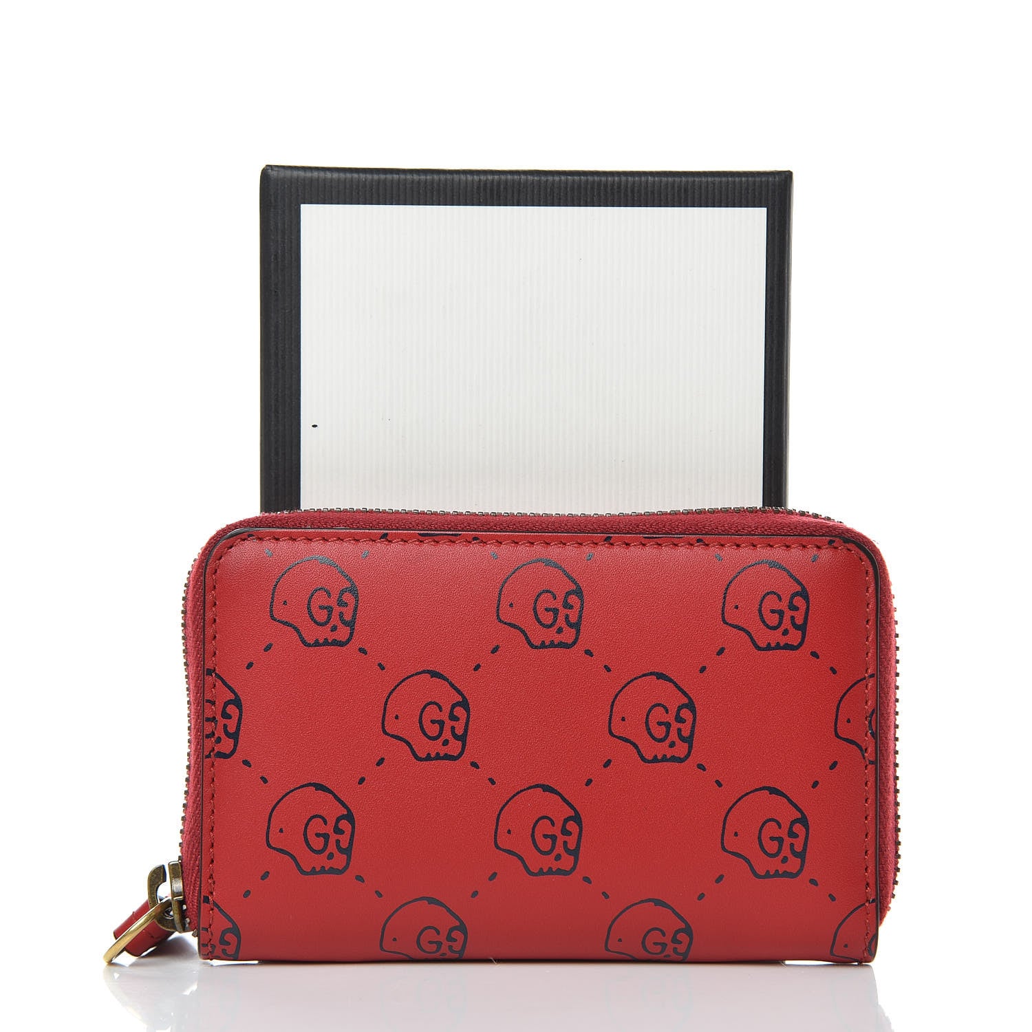 Gucci Calfskin GucciGhost Hamlet Skull Zip Around Card Case Hibiscus Red 8 of 8