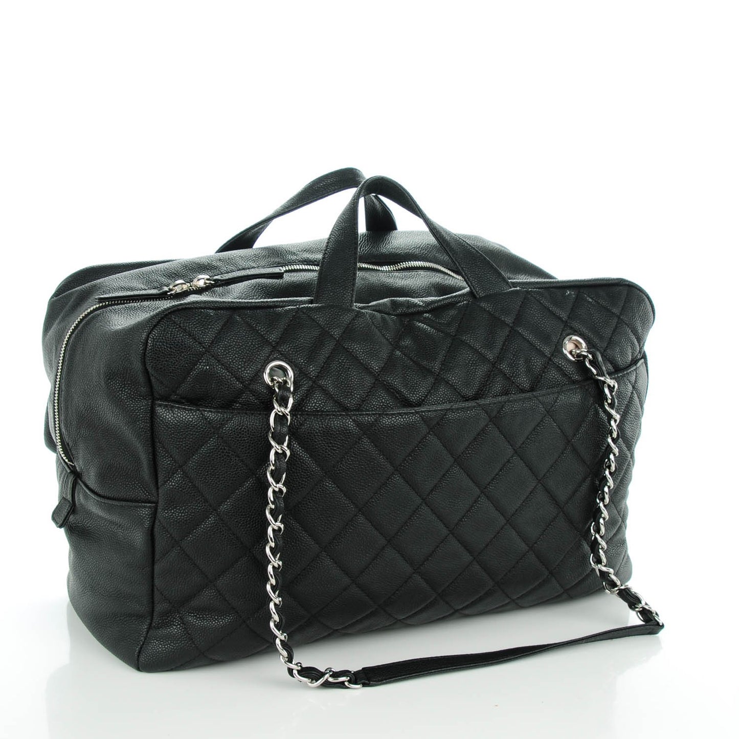 Caviar Quilted Travel Flap Tote Black