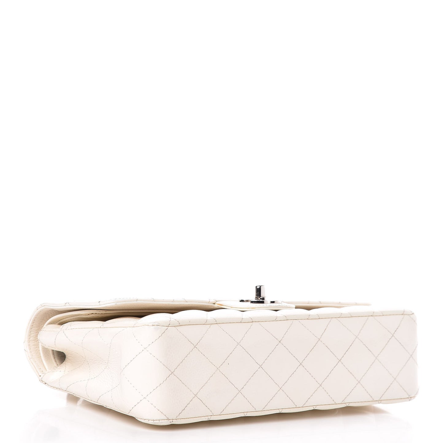Caviar Quilted Medium Double Flap White